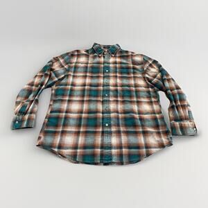 Pendleton Mason Mens Brown Green Button Up 100% Cotton Plaid Long Sleeve Shirt L